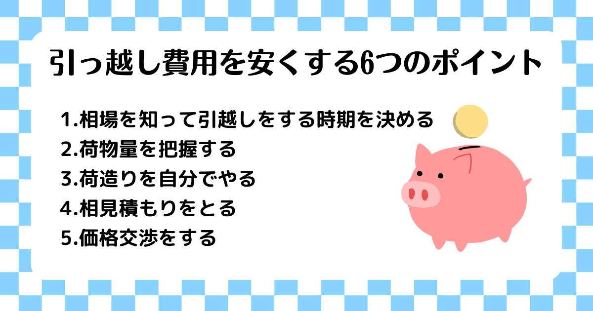 引っ越し費用を安くする5つのポイントをまとめた画像